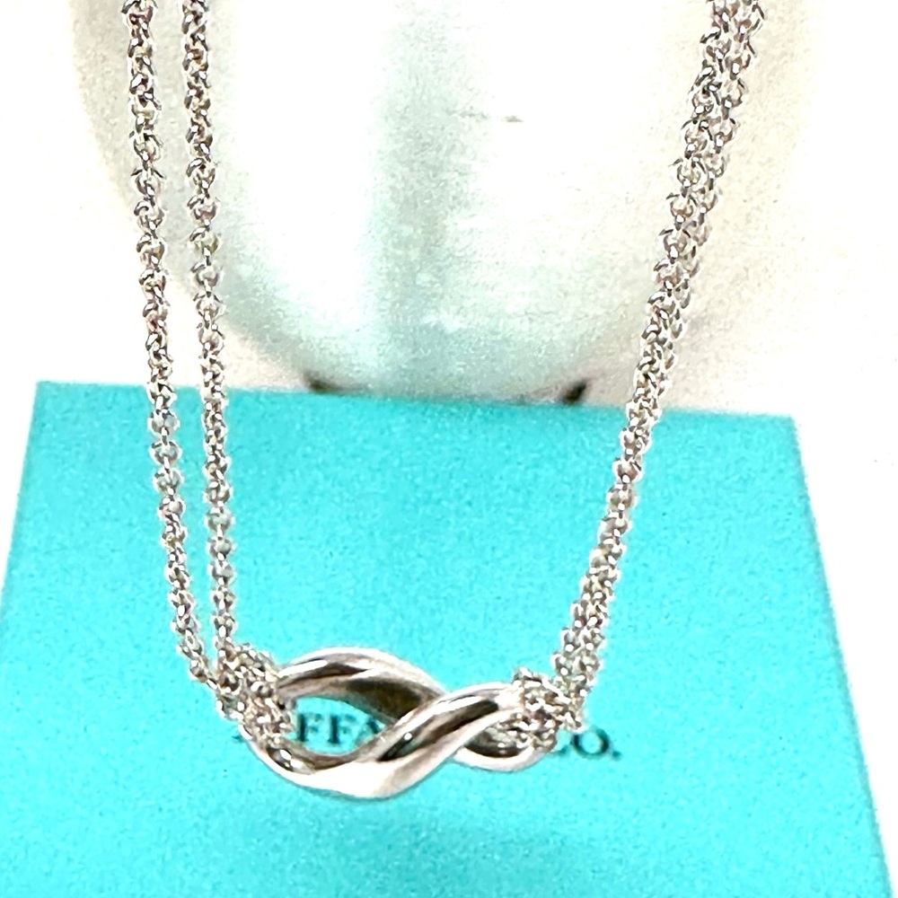 Authentic Tiffany &Co Double Chain Infinity Pendant Necklace.